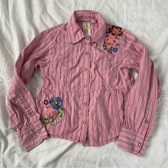 The Childrens Place Medium 7/8 Shirt pink snap Button embroidered western - Picture 1 of 9